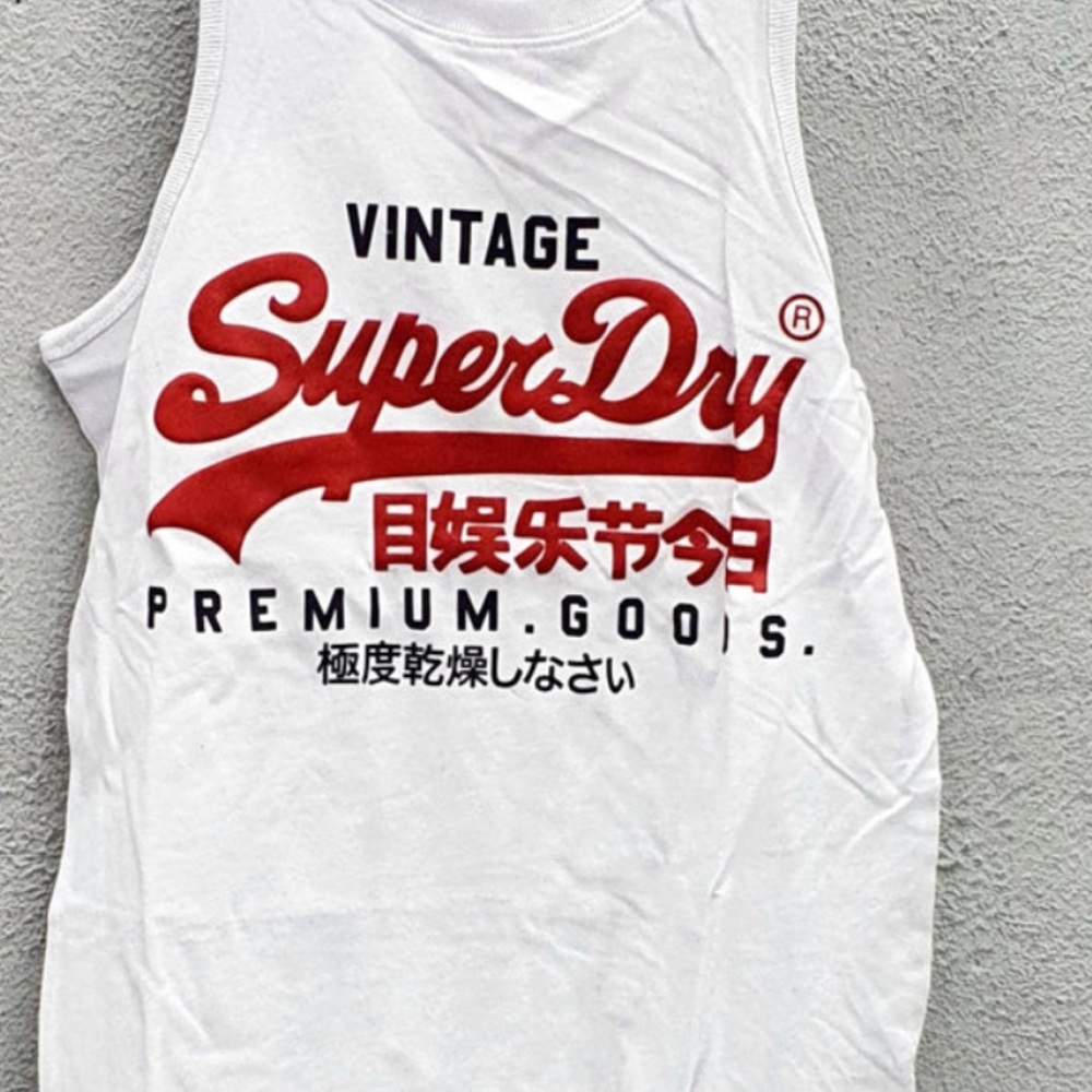 SuperDry Vintage White Tank Top with Red Logo